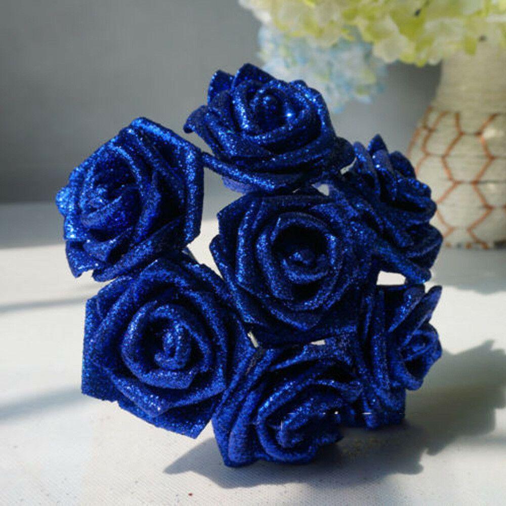 10pcs with Glitter Powder Bride Bouquet Wedding Party Decor Artificial Flowers Foam Roses Decoration Artificial Roses