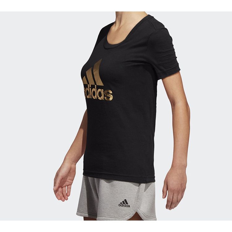 Adidas Женская футболка с коротким рукавом с глянцевым буквенным логотипом, черные топы DV3025