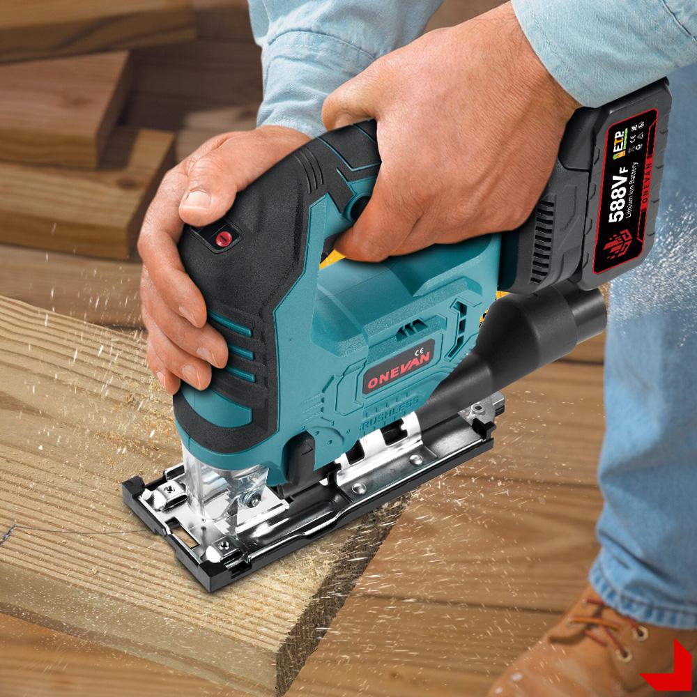 ONEVAN 3500 об/мин бесщеточный электрический лобзик 1000 Вт лобзик регулируемое лезвие 3 переменных скорости деревообрабатывающий инструмент для Makita 18 В аккумулятор