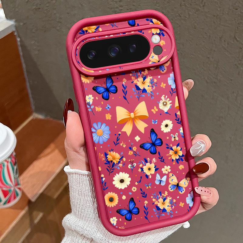 Blue Butterfly Floral Pattern Case For Google Pixel 10 Pro XL Shockproof Bumper Silicone Cover For Pixel 9A 9 8 7 Pro 8A 7A