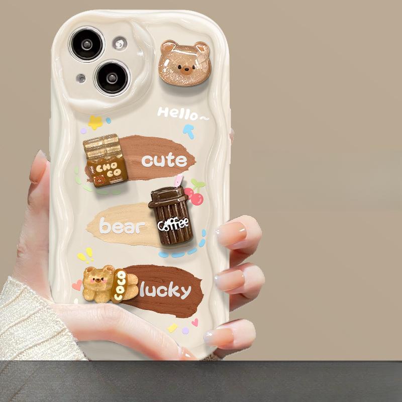Подвеска в виде кофейного медведя для мобильных телефонов Apple 16 и iPhone 13, трехмерная силиконовая мягкая оболочка 12mini