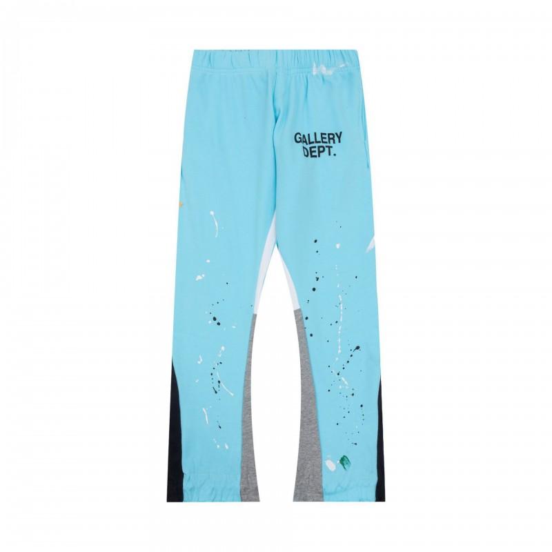 Mens Hand-Painted Patchwork Drawstring Sweatpants Cotton Casual Trousers Straight Fit Lightweight