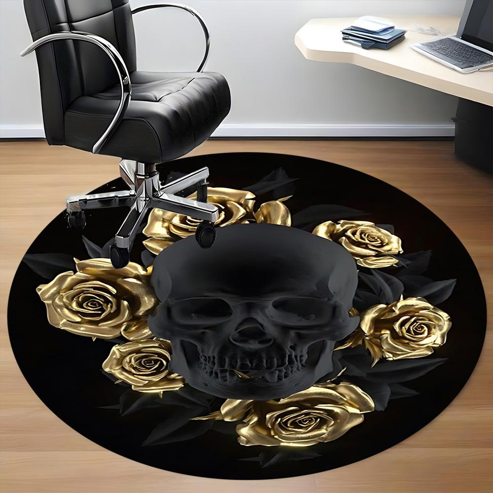 1pc Skull Roses Chair Carpet for Office - Indoor Non-Slip Washable Polyester Fiber Carpet, Soft Comfortable Mat For Office yy250928064