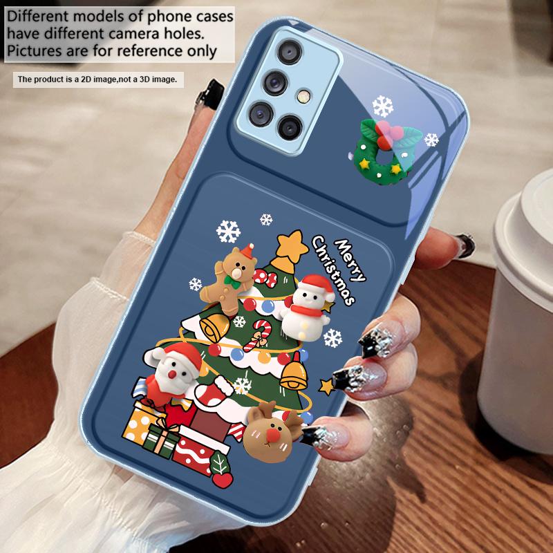 Мультяшная рождественская елка Для Samsung A73 72 71 A70 56 55 54 A53 52 51 50 42 A35 A34 33 32 31 26 25 24 23 22 30 стеклянный чехол для телефона