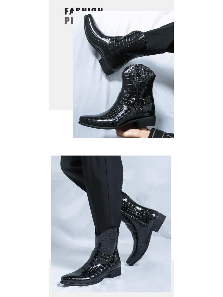 Мужские высокие ретро ботинки из тисненой кожи на шнуровке с боковой молнией - Большой размер, осенне-зимний британский стиль мартин.