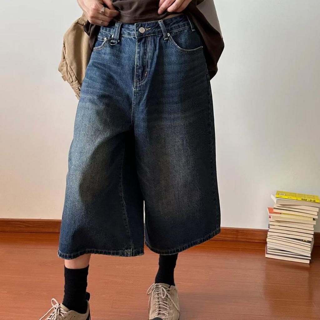 Унисекс американские джинсовые шорты - повседневная летняя одежда, свободный крой, уличный стиль, укороченные широкие брюки