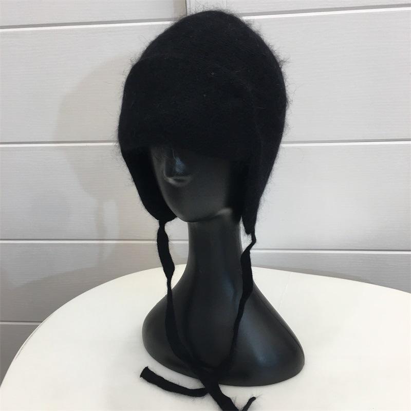 Огромная милая зимняя утолщенная вязаная шапка-ушанка из кроличьего меха для девочек, студенческая, ветрозащитная, теплая, с защитой ушей, шерстяная