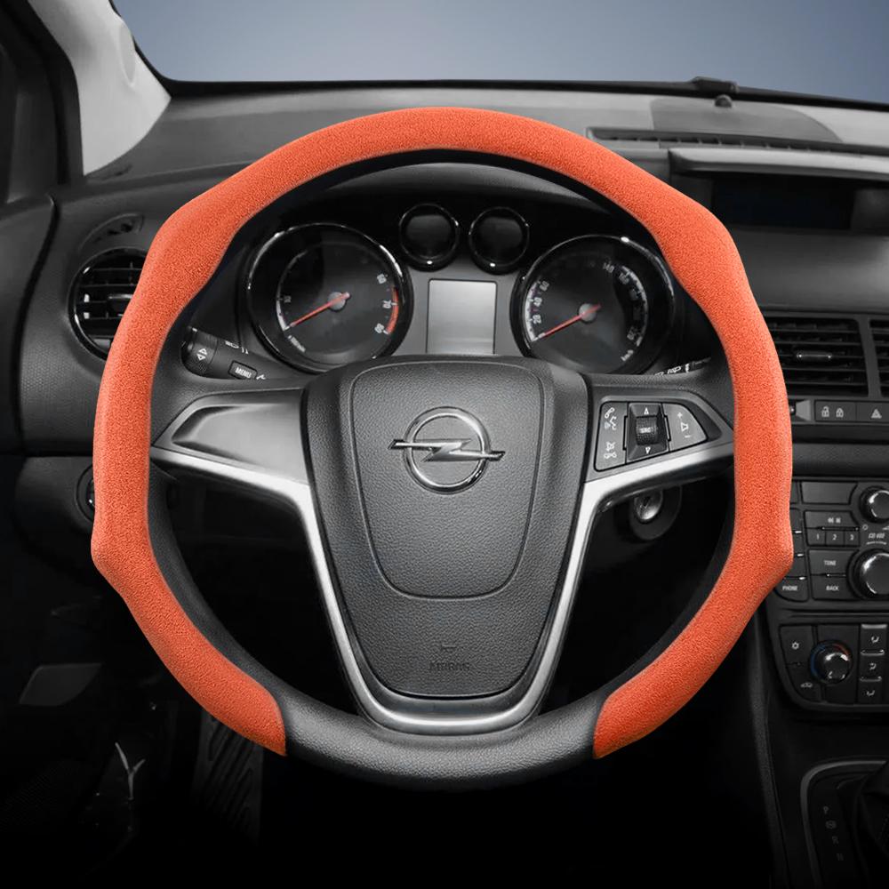 Подходит для Opel Премиальная замшевая накладка на руль с защелками, нескользящая и прочная, доступны для круглого и D-образного руля