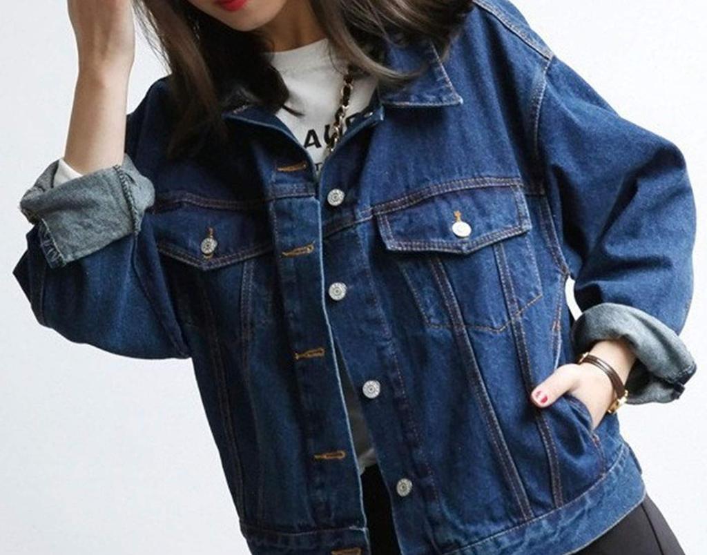 Из Денима Стильный Повседневный Удлиненный Деним Л (Сонг Сонг) Женская куртка, Верхняя одежда, Топ, Скрывающая недостатки фигуры, Стройнящая, Повседневная, Для взрослых, Для поездок, В школу,