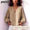 Женские модные повседневные блузки и рубашки JPNTKY с V-образным вырезом и длинным рукавом