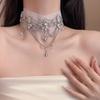 Chiffon Choker Necklace Rhinestone Teardrop Pendant Gifts Collar Necklace  Party Outfit