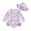 Baby Girl Rash Guard Swimsuits Summer Floral Print Zipper Swimwear and Sun Hat Set for Toddler Bathing Suits Beachwear