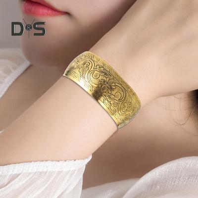 Браслет-манжета в виде слона, винтажный тибетский слон/цветок, резной открытый браслет, этнический бронзовый широкий браслет для женщин
