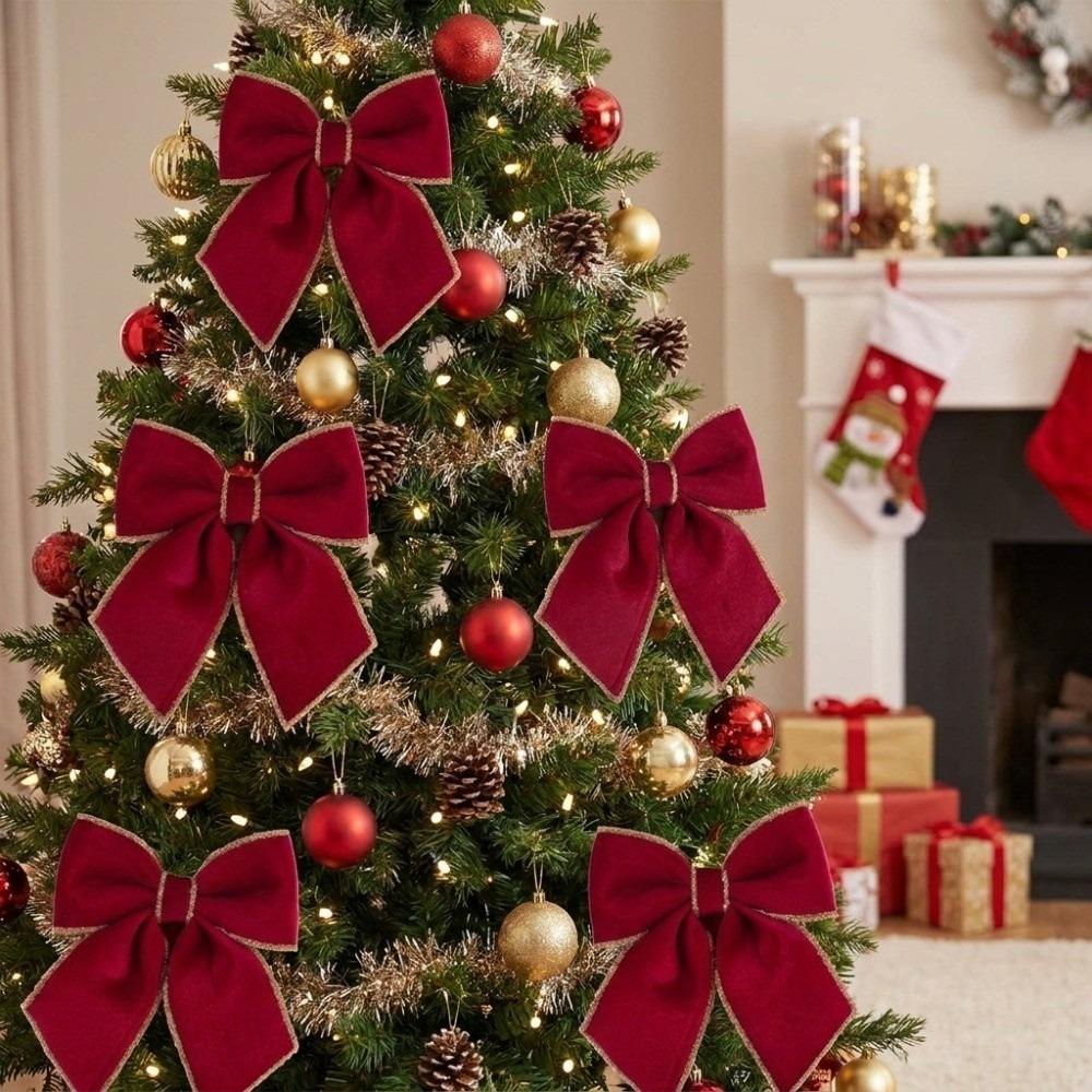 Bow Christmas Tree Bows Solid Color Xmas Gift Box Bow Xmas Hanging Pendant Holiday