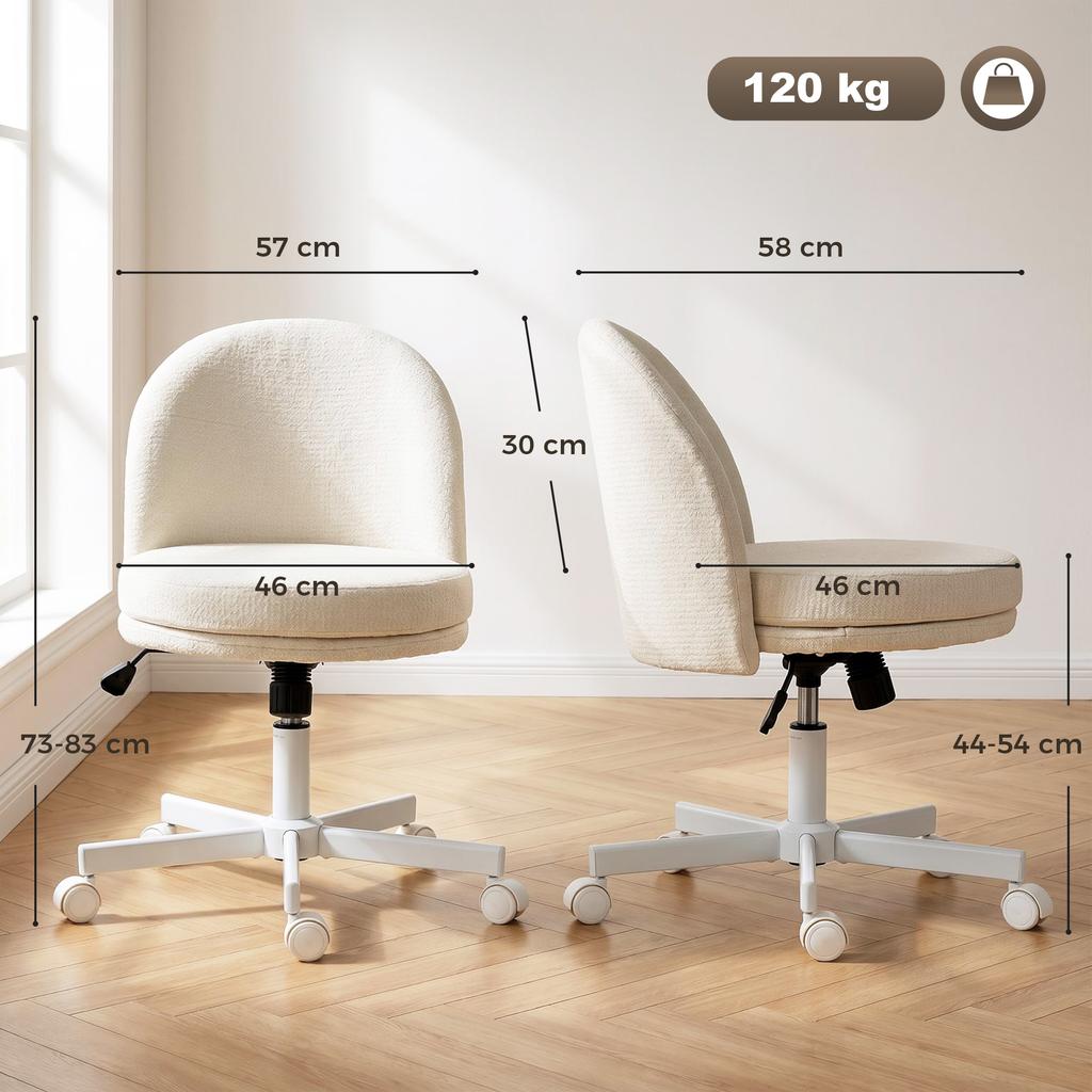 Home Office Chair Height-Adjustable Desk Chair with Chenille Look, Vanity Chair with Rocking Function Cream