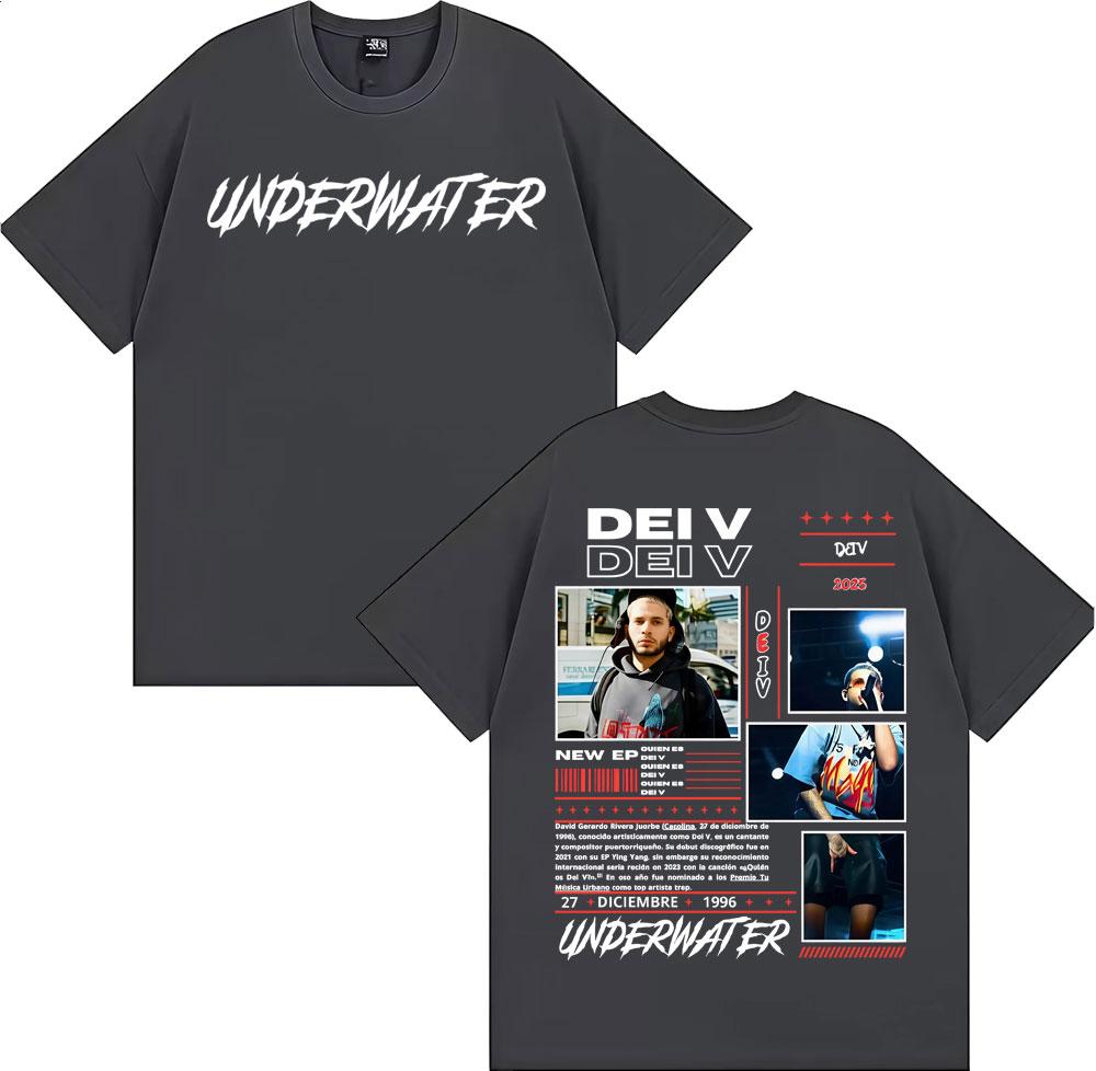 2025Summer Dei V Quien Es Dei V Underwater Album T Shirts for Men Fashion Hip Hop Street T Shirt Man Casual 100 Cotton Tshirt