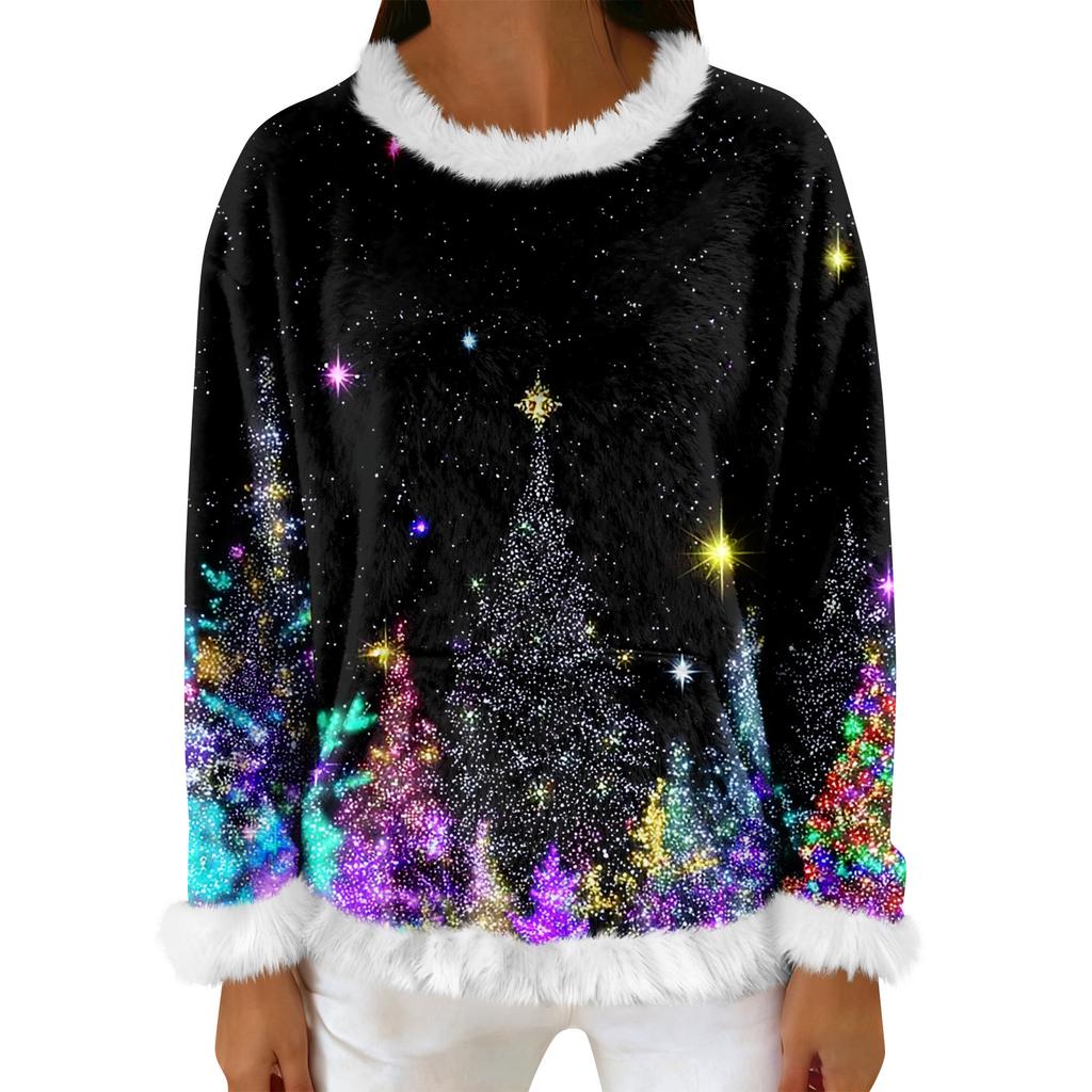 Women's Casual Fleece Sweatshirt  Long-Sleeve Round  Neck Casual Comfortable Loose-Fit Lightweight Women's Flannel Sweatshirt