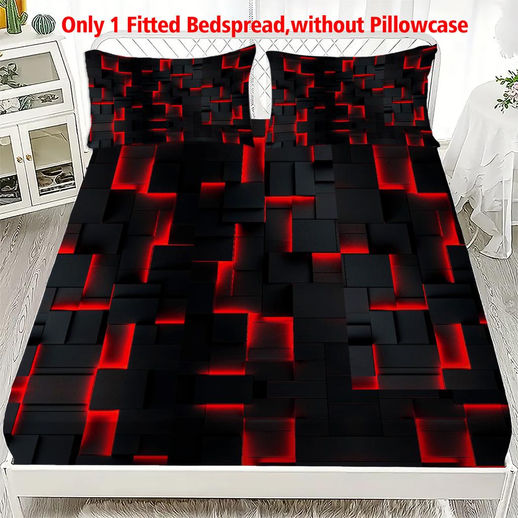 Neon Red Fitted Sheet 1pc Geometric Cube Plaid 3D Printed 100% Polyester Energy Checkered Flat Sheet Set Gifts For Teen Adult