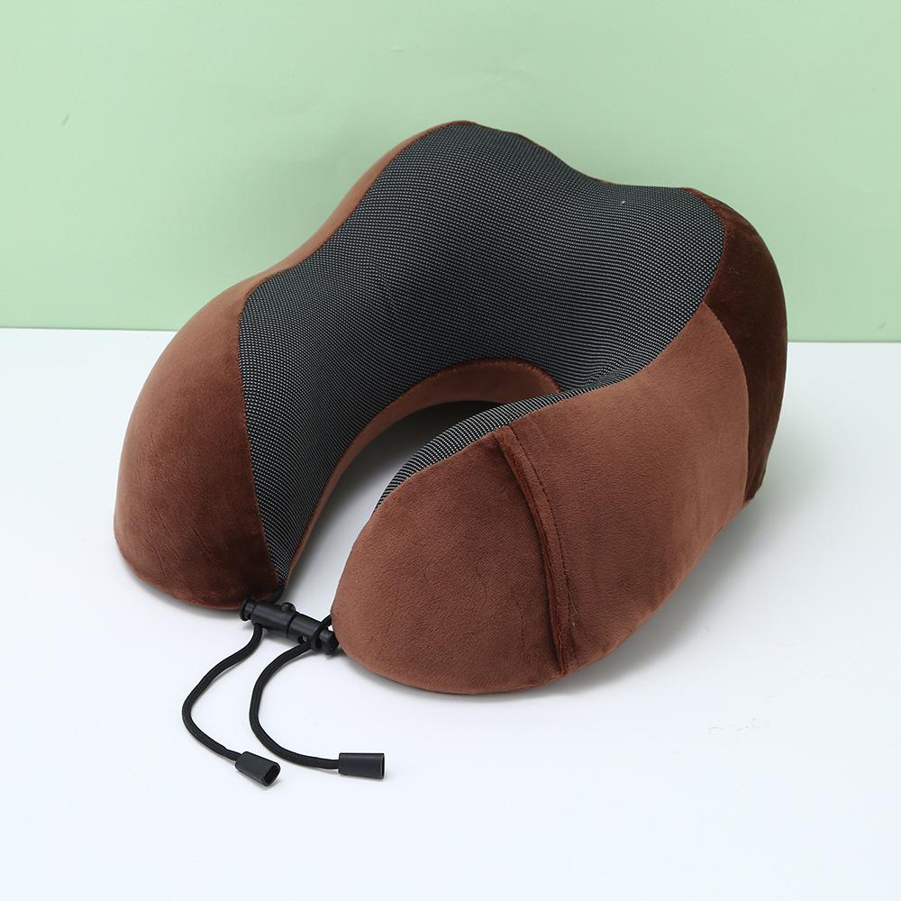 U-Shaped Memory Foam Neck Pillow with Buckle Design - Solid Color, Slow Rebound, Foldable for Office Naps