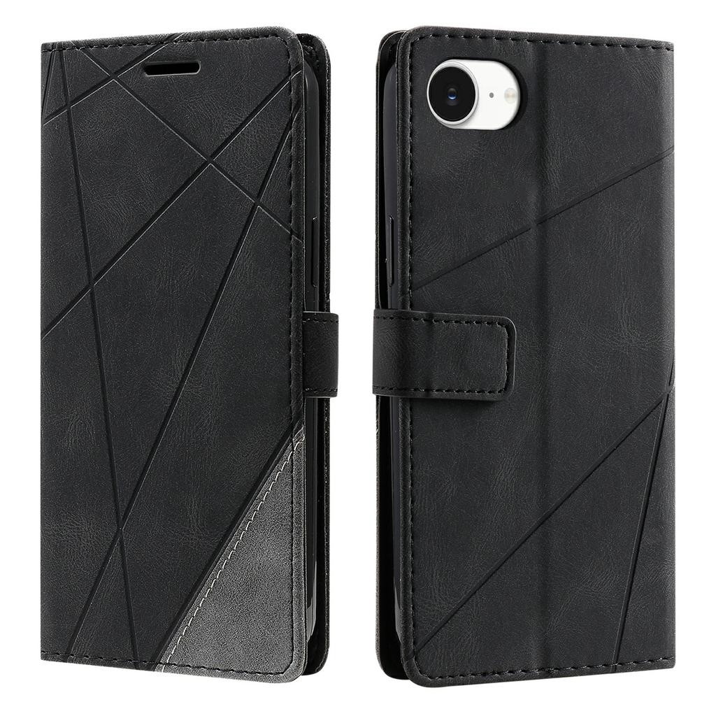 For iPhone 16e Case Imprinted Lines PU Leather Splicing Wallet Phone Cover