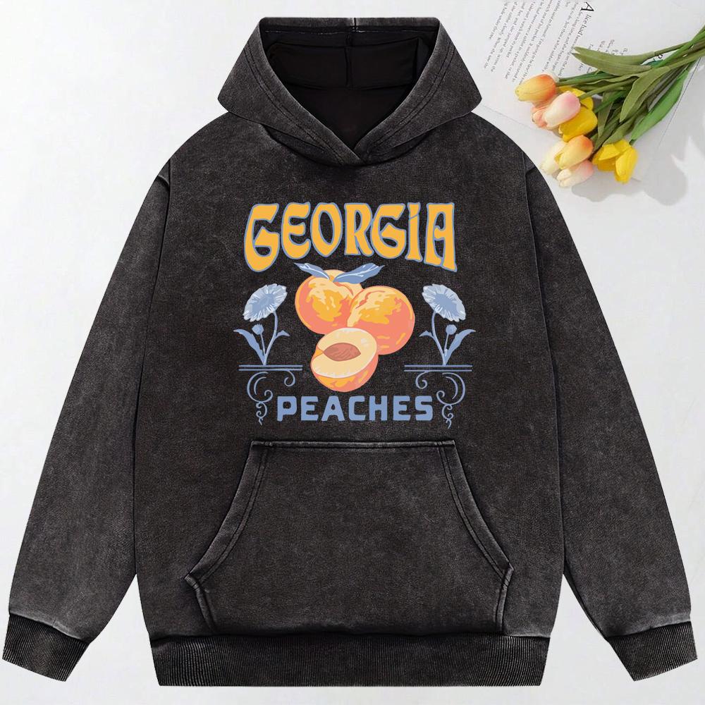 Peaches Creative Cartoon Printed Washed Hoodie Autumn Fashion Streetwear All-Match Loose Top Cotton Hoody