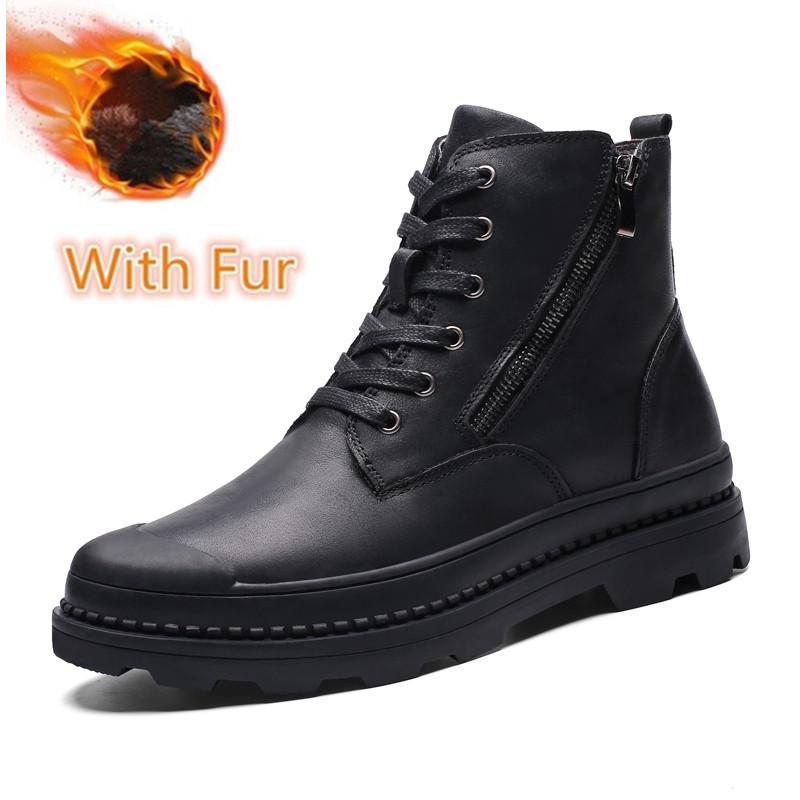 Модные мужские зимние ботинки из натуральной кожи с боковой молнией, модные мужские ботинки на шнуровке, удобные повседневные ботинки с высоким верхом
