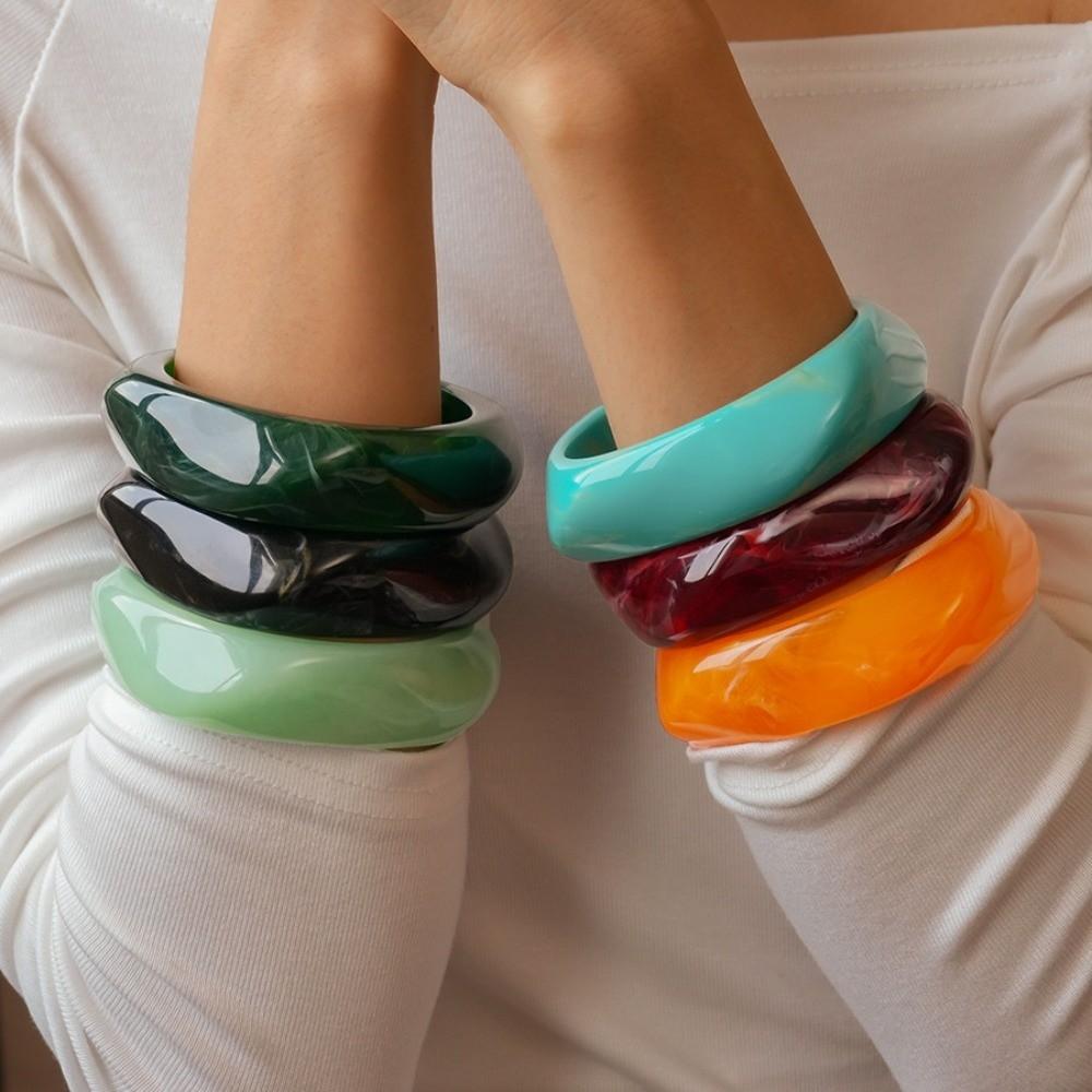 Smudging Acrylic Bangle Resin Retro Hand Ring Temperament Irregular Wide Bracelet Girls