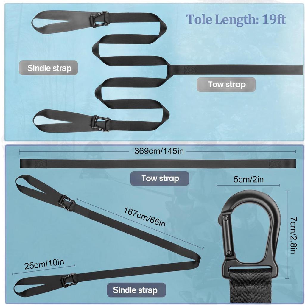 Tow Rope Heavy-Duty Safety Tool With Hook Snowmobile Sled Pull Tow Strap For Winter Off Road Adventures Camping Snowboards Trail