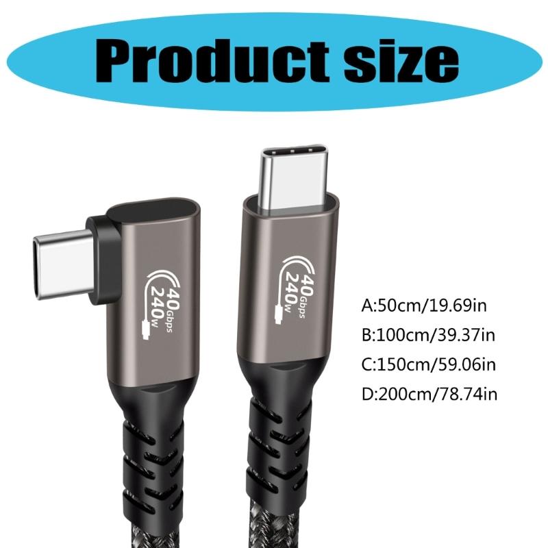Кабель USB C 90 градусов для передачи данных 40 Гбит/с Синхронизированный дисплей 8K UHD Подходит для ноутбуков планшетов Быстрая зарядка Передача данных