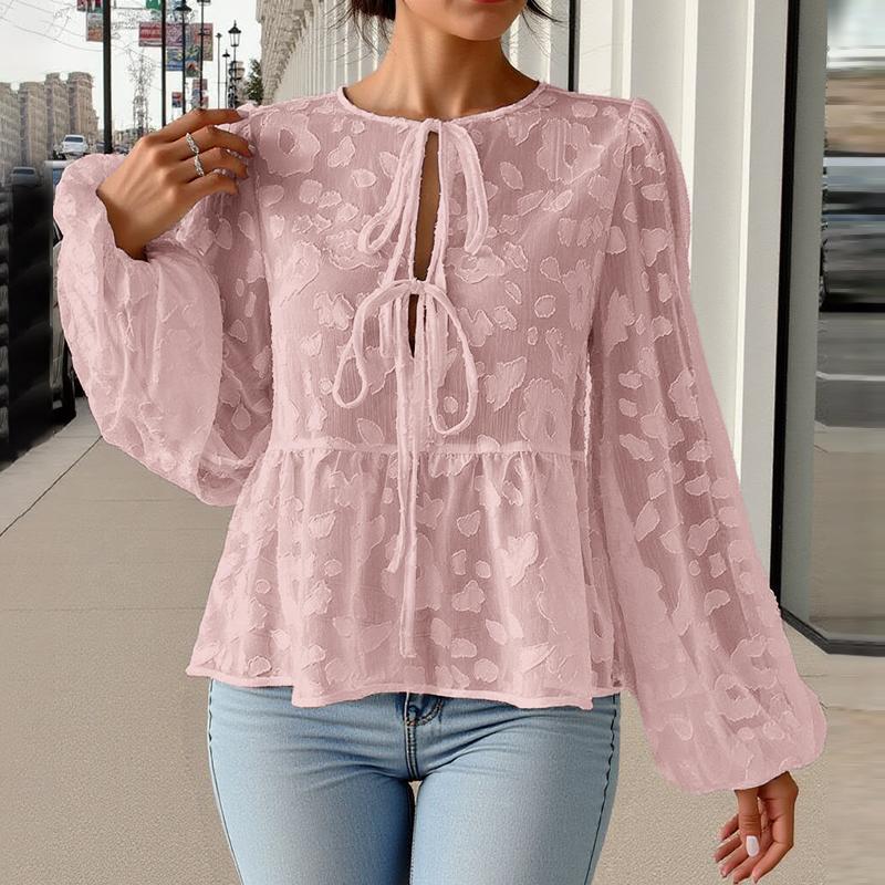 ZANZEA Женская повседневная кружевная круглая горловина с длинным рукавом полупрозрачная блузка