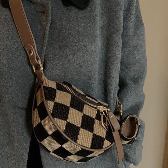 Женская поясная сумка с регулируемыми ремнями, клетчатый принт, двухсторонняя застежка-молния, через плечо