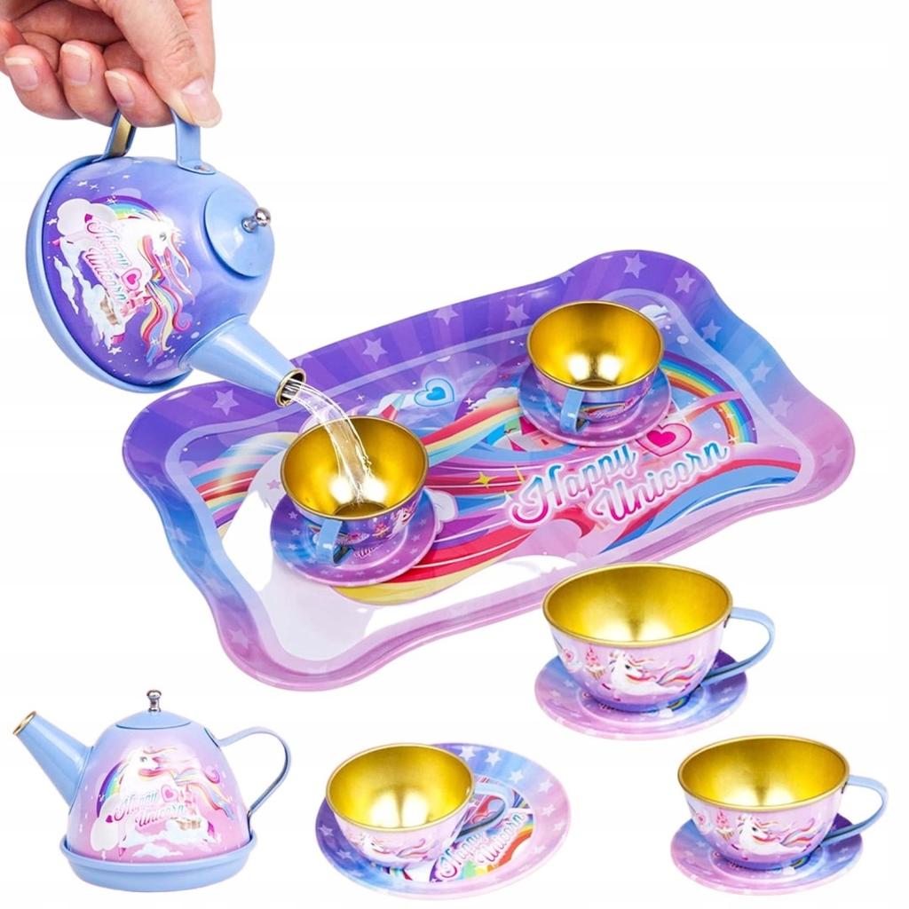 Metal Tea Set: Jug, Cups, Tray, Sweets, Suitcase