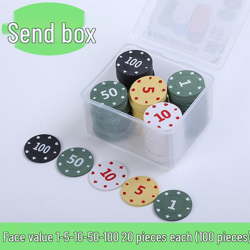 Коробка 100 пластиковых фишек для карточных игр: Баккара, Маджонг, Покер
