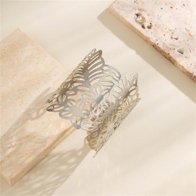 Металлический полый браслет с цветочным листом для женщин, открытый регулируемый широкий браслет-манжета, ювелирные изделия