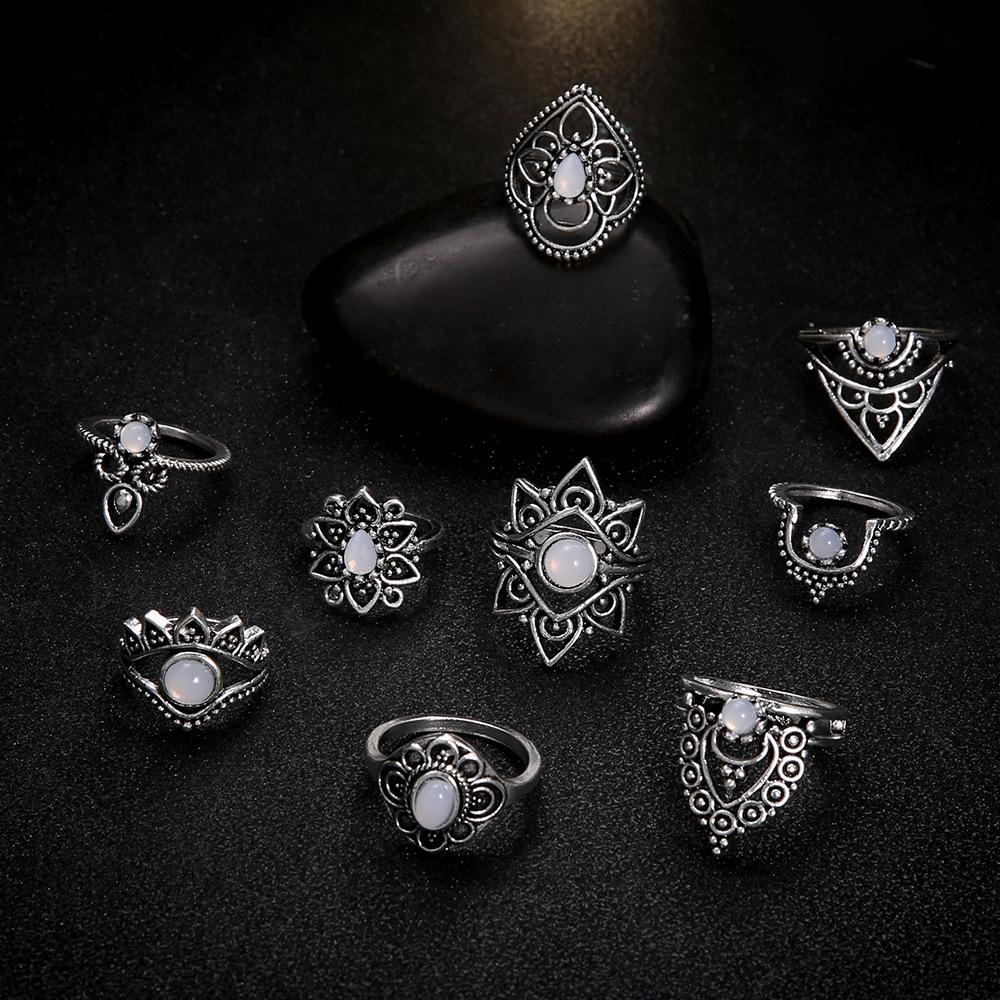 Vintage Cold Wind Women Ring Gothic 9 Pieces Rings Set Creativity Simplicity Aesthetic Rings for Best Friend