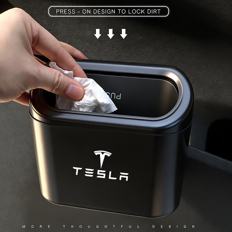 UBG4 In-vehicle Trash Can Car Logo Garbage Case Storage Bucket Accessories For Tesla Model 3 Highland 2023 Model S Model X Model Y