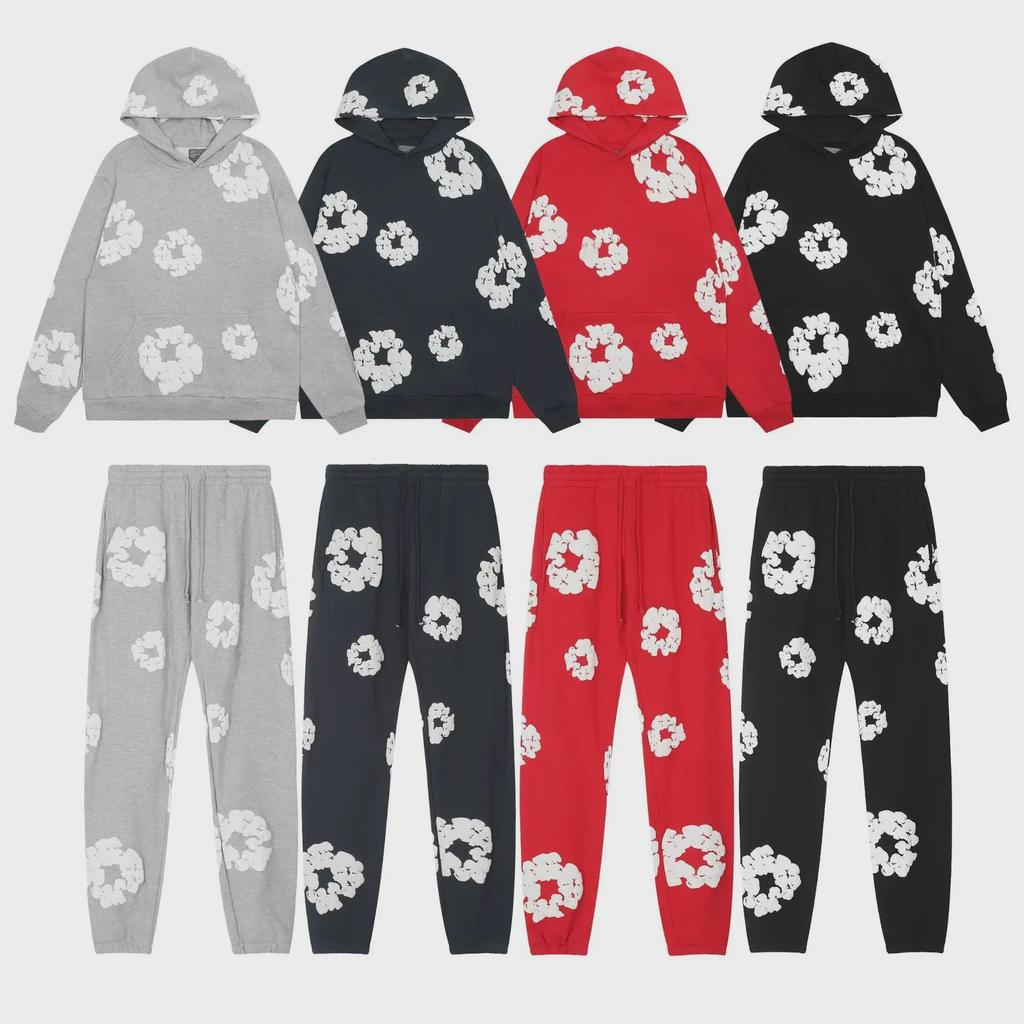 Men's Trendy Loose Fit Kanye-Style Kapok Foam Print Hoodie Suit