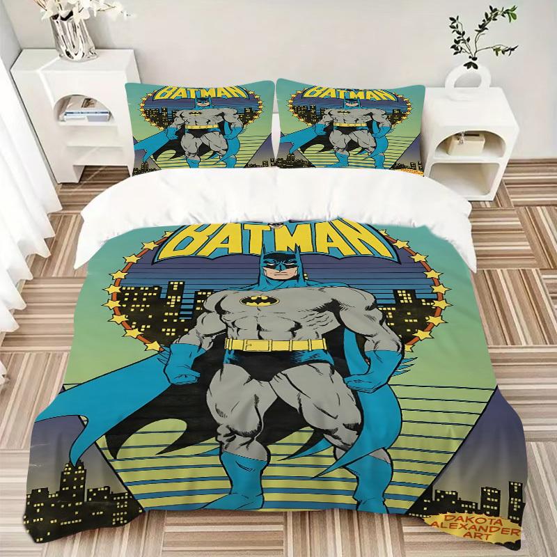 3pcs Batman Hero Bedding Set, Soft Polyester Duvet Cover and Pillowcases Machine Washable Seasons all suitable & Guest Room Decor243