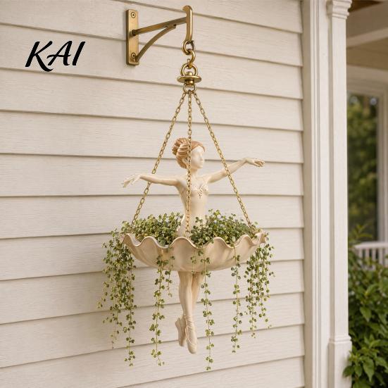 Courtyard Garden Planter Ballet Dancer Hanging Planter, Decorative Flower Pot for Indoor Outdoor Garden, Cute Spider Plant Hanger Succulents