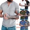 Мужская летняя повседневная однотонная футболка-henley с коротким рукавом