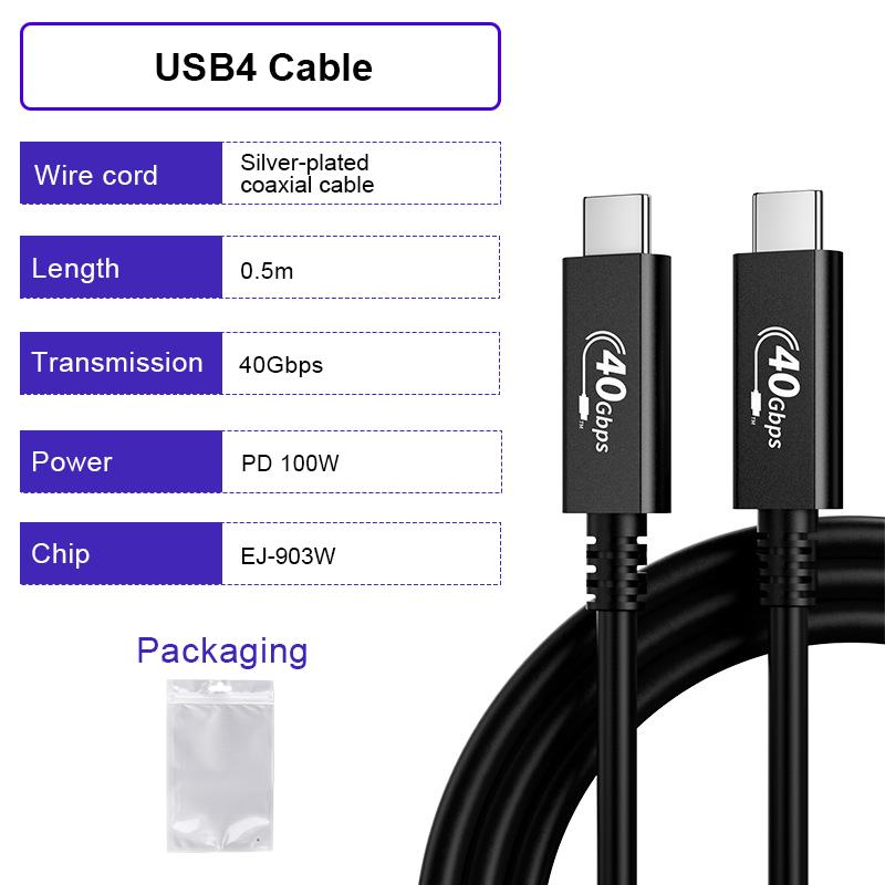 ULT-unite Coaxial Type 4K 144Hz 0.2m 0.8m 1m 40Gbps USB4 Braided Type-C USB Cable 240W Fast Charging with Certified