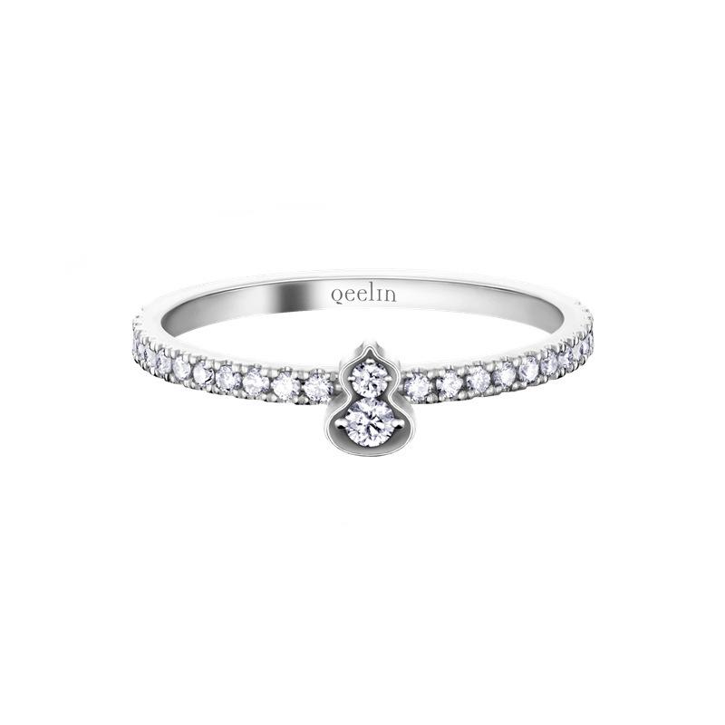 Qijia 925 Sterling Silver CNC Diamond Enamel Gourd Ring