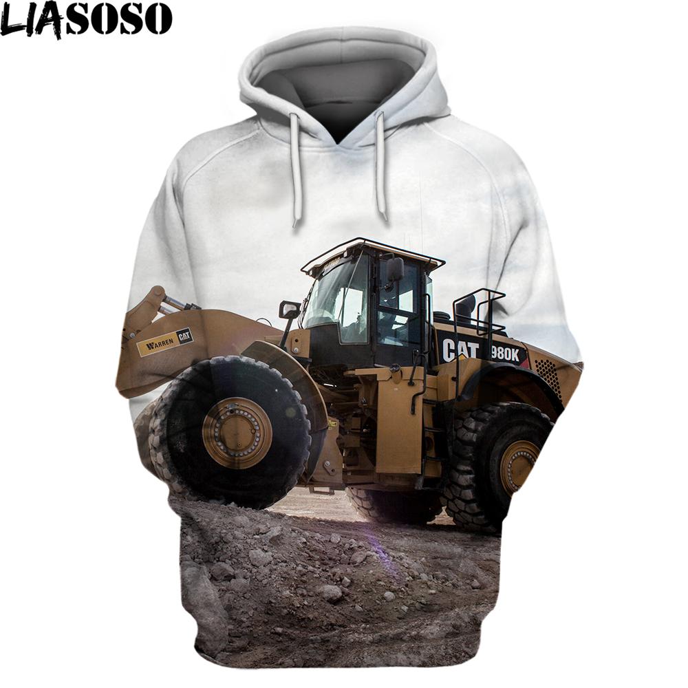 Весна Осень Модная мужская толстовка с капюшоном Трактор Экскаватор 3D Печатный Уличная одежда Унисекс Куртка Повседневные Большие Топы