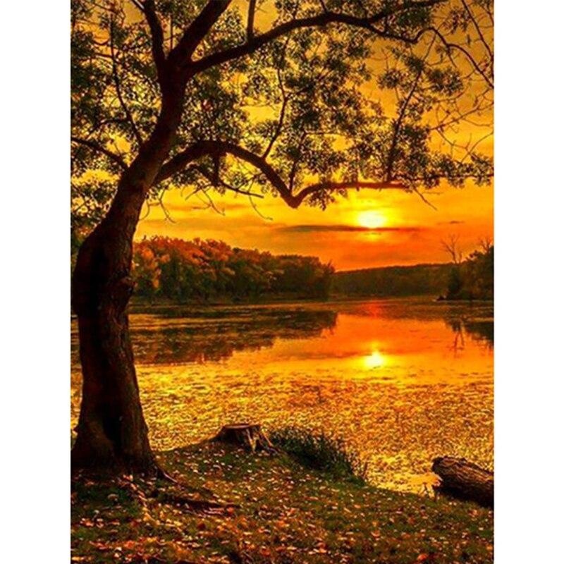 DIY пейзаж 5D алмазная живопись полная круглая дрель живописная Алмазная художественная вышивка крестиком закат украшение дома