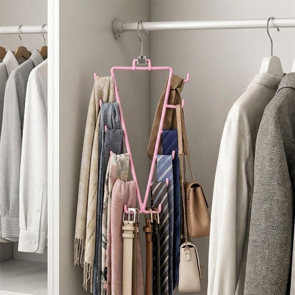 2Pcs 12 Hooks Metal V Shaped Hanger Rotatable Laundry Hanger Hat Storage Rack Scarf Hanging