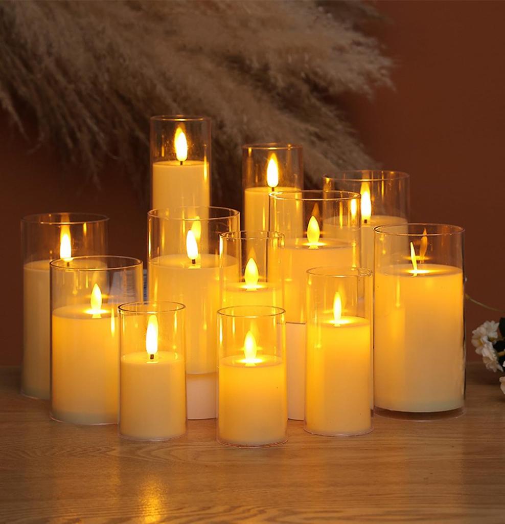 VOOCYE Свеча LED Теплый цвет Без мерцания Энергосберегающий Пульт дистанционного управления 3 штуки Праздничное декоративное освещение, Светодиодная свеча, Свет, Огонь, Пламя,
