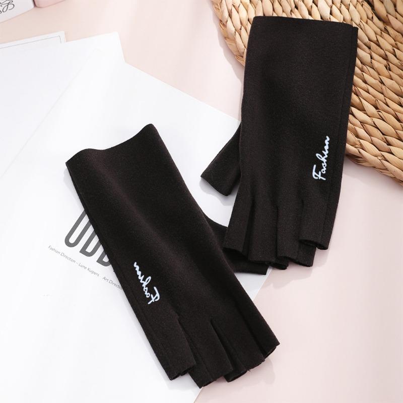 Half Finger Thermal Gloves, Heat Storage German Velvet Windproof Gloves, Flexible Writing Mittens, Cute Girls' Cold-proof Gloves