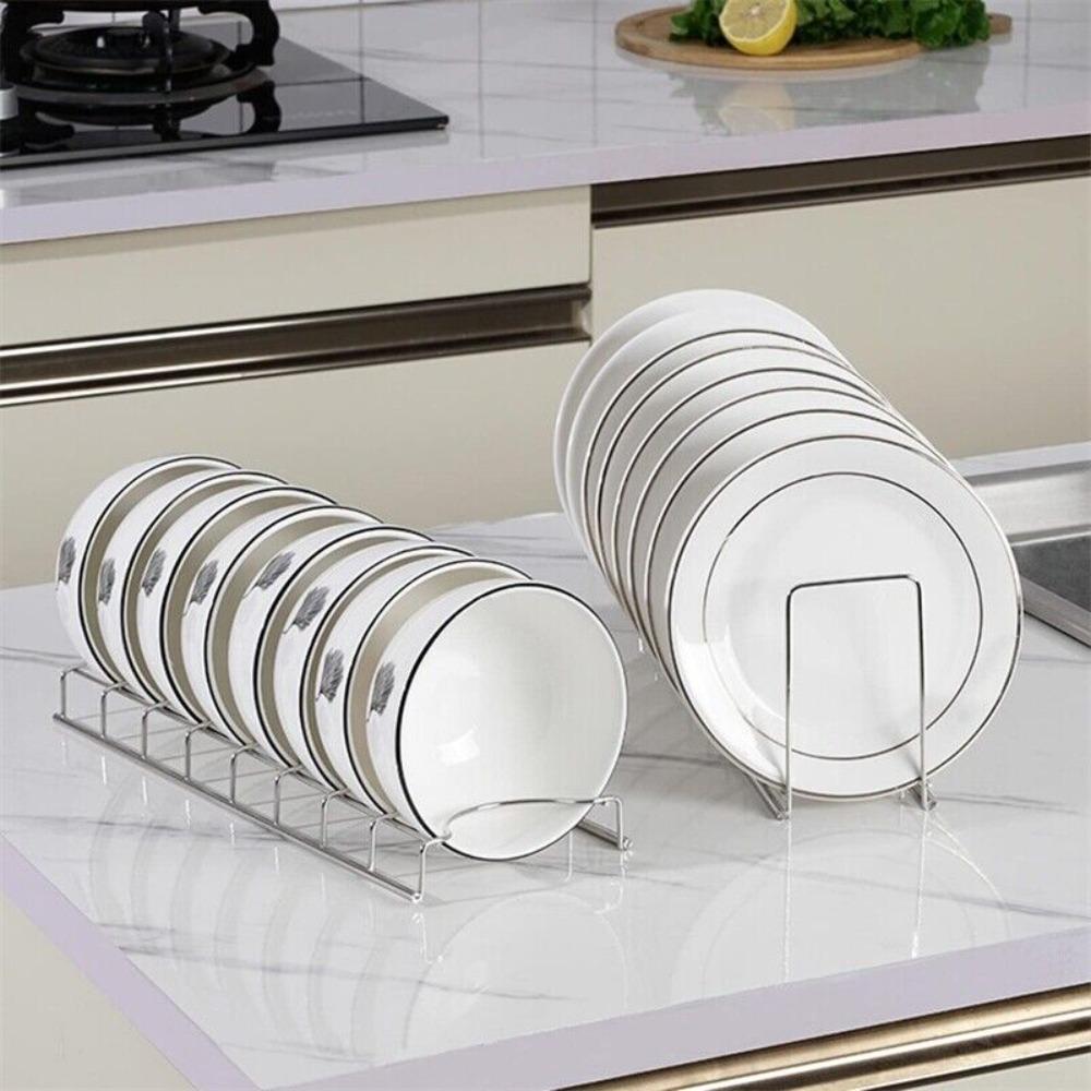 Silver Dish Draining Rack Stainless Steel Bowl Drying Holder Practical Plates Storage Rack Kitchen