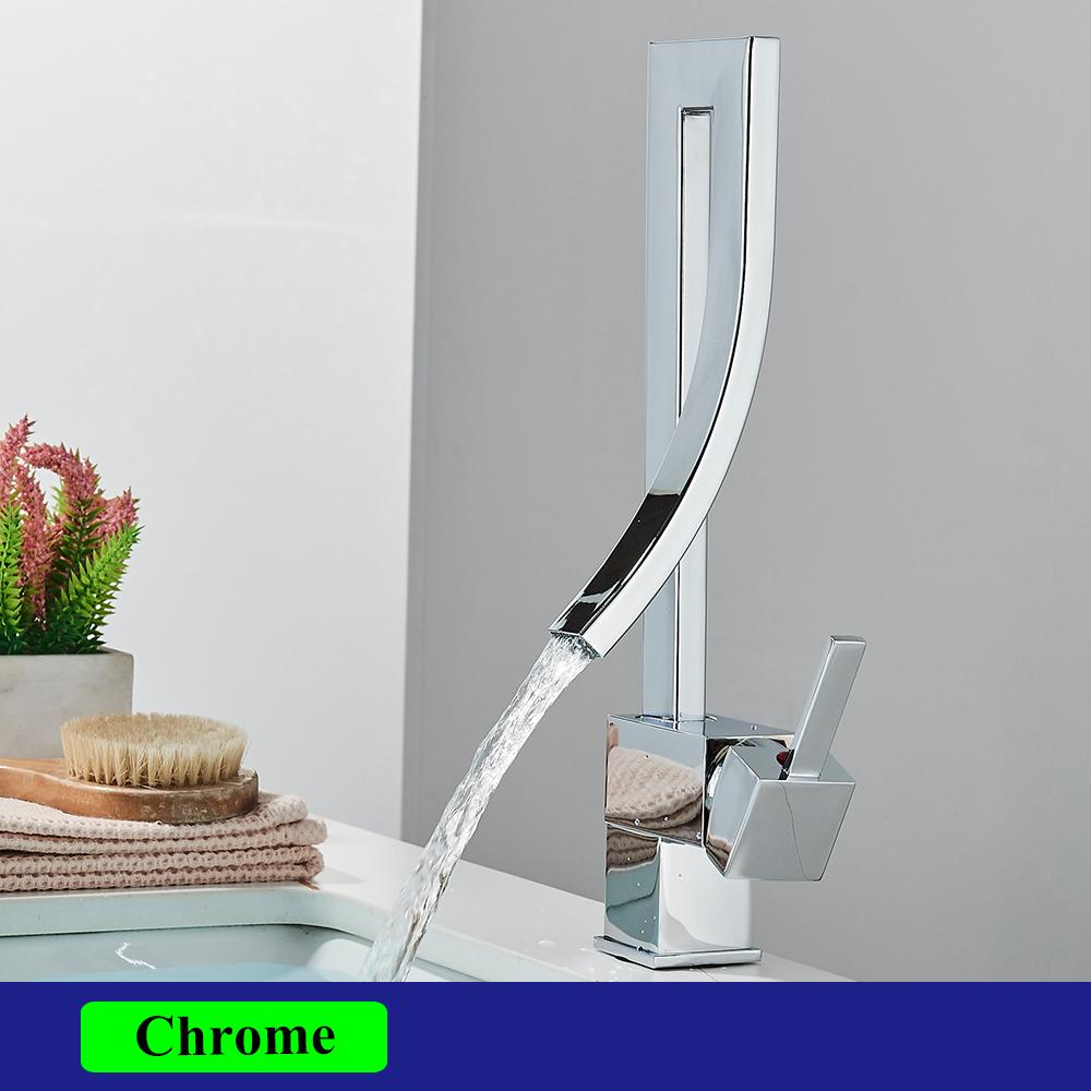 Блестящий золотой смеситель для раковины в ванной комнате, смеситель для холодной и горячей воды, кран для установки на бортик, черный никель, хром, латунь, водопадные смесители с одной ручкой