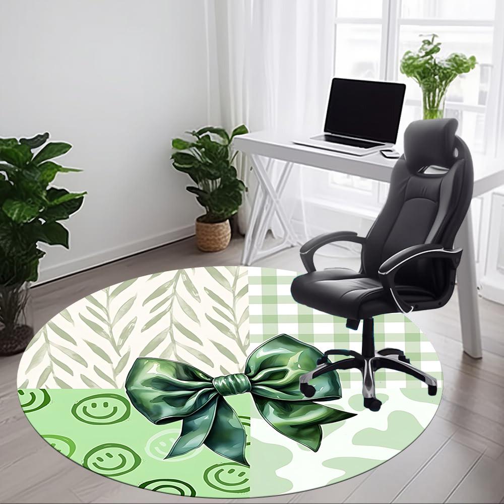 1pc Green Bow Office Round Rug, Carpet for Office, Gaming, Lightweight Round Floor Mat yy260205060